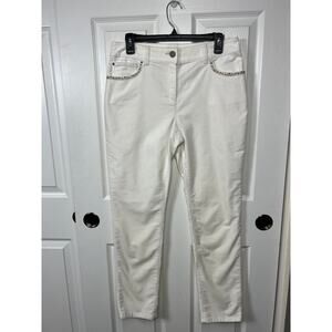 Chico's Embellished Corduroy Cream Ivory Pants Bling Pockets Rhinestone Size S